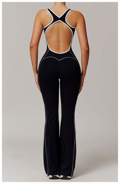 Contrast Binding Backless Cutout Jumpsuit
