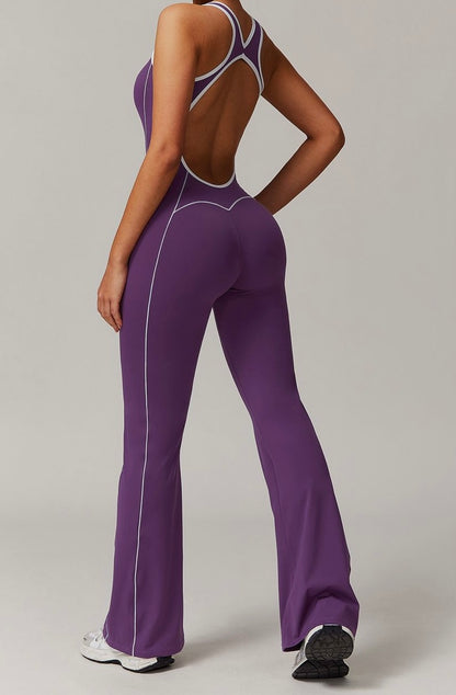 Contrast Binding Backless Cutout Jumpsuit