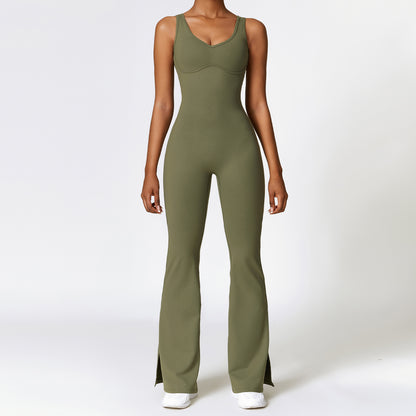 Flared Leg Backless Romper