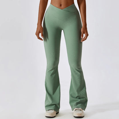 CROSS WAIST FLARED LEG LEGGINGS