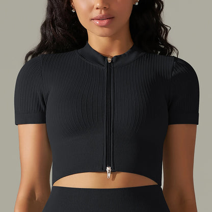 SHORT SLEEVES ZIP UP TOP