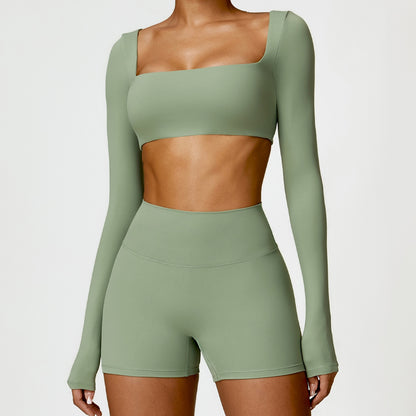 LONG SLEEVES DEEP NECK CROP TOP