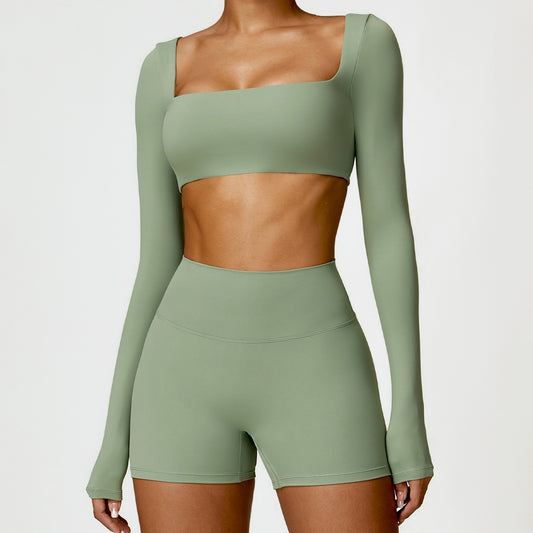LONG SLEEVES DEEP NECK CROP TOP