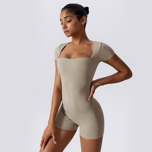 WIDE NECK WAIST SHAPING ONE PIECE JUMPSUIT