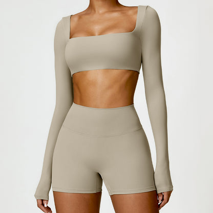 LONG SLEEVES DEEP NECK CROP TOP