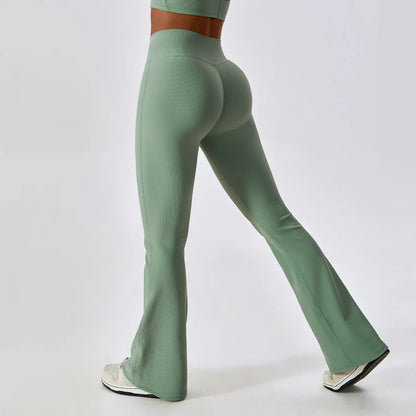 CROSS WAIST FLARED LEG LEGGINGS
