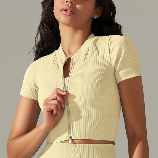 SHORT SLEEVES ZIP UP TOP