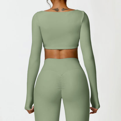 LONG SLEEVES DEEP NECK CROP TOP