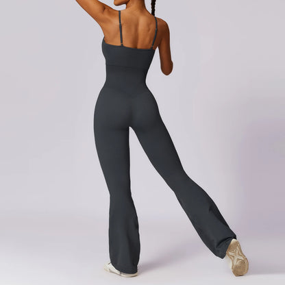 FLARED LEG ADJUSTABLE STRAP CAMI JUMPSUIT