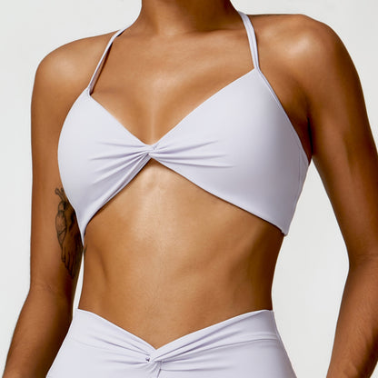 ADJUSTABLE STRAP HALTER NECK FRONT TWIST SPORTS BRA