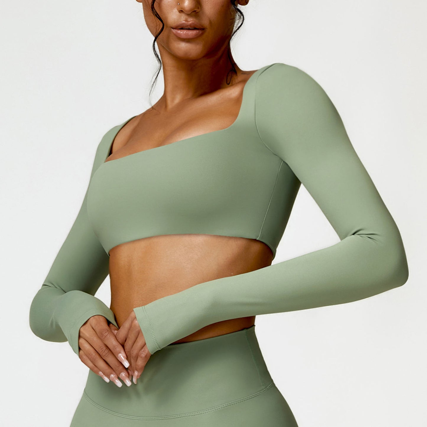 LONG SLEEVES DEEP NECK CROP TOP