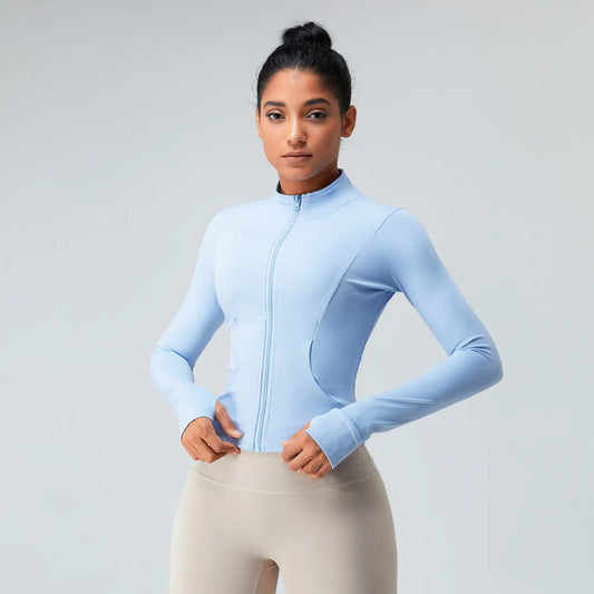 THUMBHOLE SLEEVES INVISIBLE ZIP JACKET WITH POCKET
