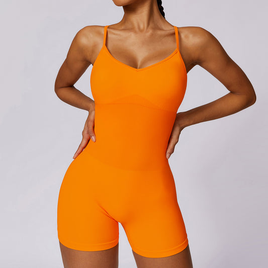 CROSS STRAP WAIST SCULPTING FIT JUMPSUIT