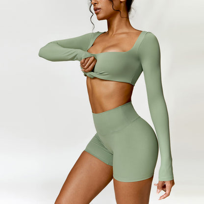 LONG SLEEVES DEEP NECK CROP TOP