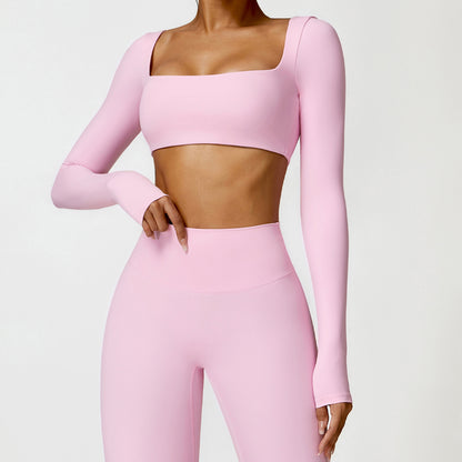 LONG SLEEVES DEEP NECK CROP TOP