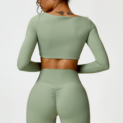 LONG SLEEVES DEEP NECK CROP TOP