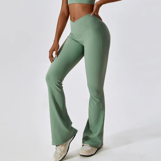 CROSS WAIST FLARED LEG LEGGINGS