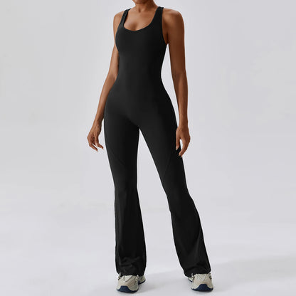 Cross Back Flared Leg Romper