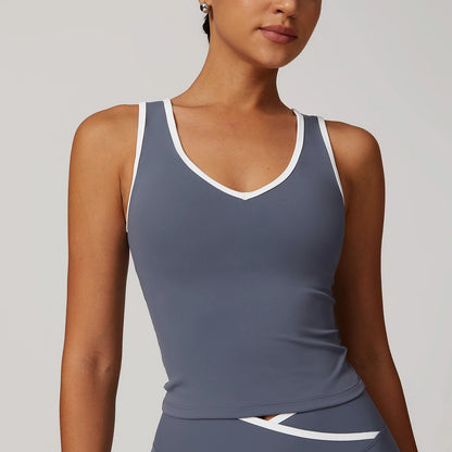 Contrast Binding V Neck Crop Top
